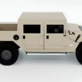 Beige Hummer Off Road Vehicle With Large Tires And Tough Front Grille Design