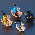 Colorful Character Figurine Decorative Ornament Set With Boat Shaped Wood Grain Base