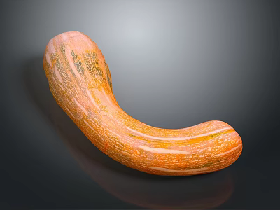 Curved Orange Pumpkin With Textured Skin On Dark Reflective Surface 3d model