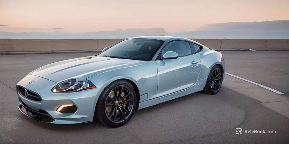 Light Blue Two Door Sports Car With Sleek Design Parked On Open Road At Sunset 3d model 