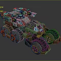 Rugged Futuristic Terrain With Large Wheeled Vehicle And Mechanical Details