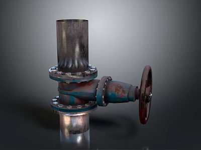 Industrial Valve Mechanical Equipment With Metal Pipeline Flange And Rusty Handwheel 3d model