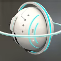 Futuristic Spherical Robot With Blue Glowing Ring White Body And Circular Rings