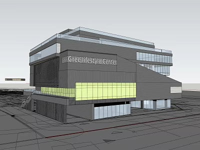 GreenLife Business Center Modern Office Building With Glass Facade And Geometric Design 3d model