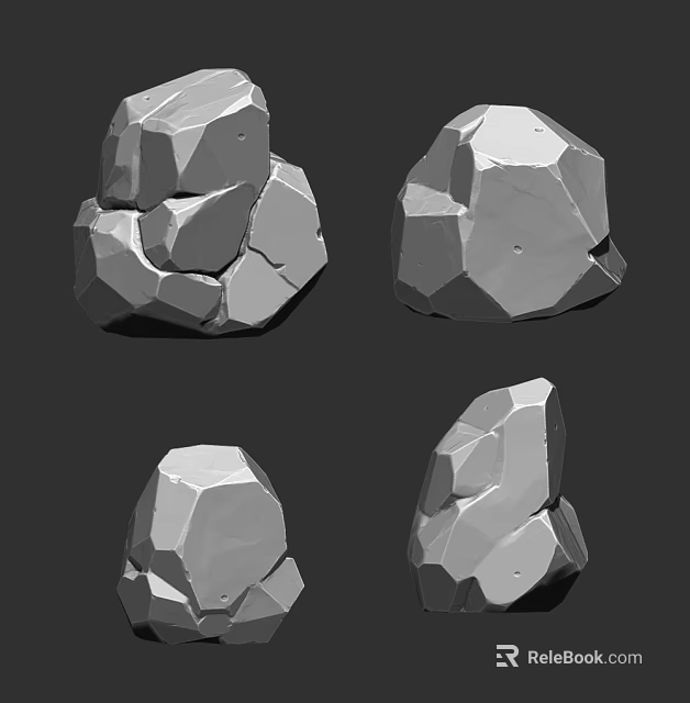 Natural Stone and Wood Decorative Elements with Textured Surfaces and Organic Shapes 3d model 