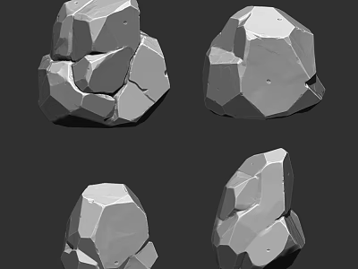 Natural Stone and Wood Decorative Elements with Textured Surfaces and Organic Shapes 3d model