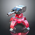 Red Mechanical Device With Black Top And Cannon Barrel On Reflective Base 3d model