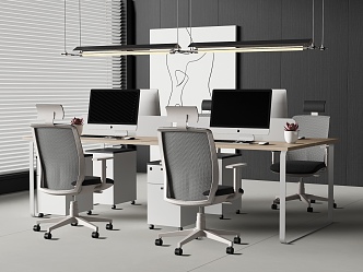 Office Desk and Chair Combination Public Office Area Office Chandelier Office Chair Computer Desk 3d model