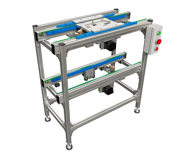 Industrial Automated Conveyor System For Material Handling With Metal Frame And Control Panel 3d model