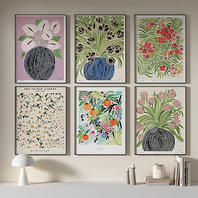 Colorful Floral Fruit Decorative Wall Art With Vase Plant Patterns For Home Interior 3d model
