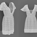 Elegant Women's White Lace Design V neck Short Sleeves Summer Dress