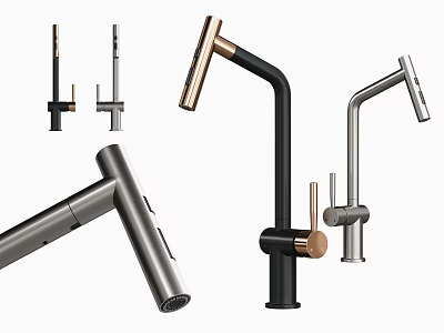 Sleek Modern Faucet Designs With Black Silver And Copper Finishes For Kitchen And Bathroom 3d model