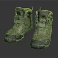 Dirty Worn Hiking Boots Featuring Yellow Gray Color And Thick Sole For Outdoor Activities