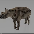 Brown Rhinoceros Model With Wrinkled Skin Standing On Dark Background