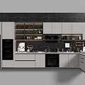 Sleek Modern Kitchen Interior With Grey Cabinets Black Marble Backsplash And Stainless Steel Kitchenware