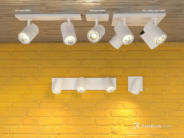 Modern Downlights and Spotlights Track Mounted on Yellow Brick Wall with Focused Lighting 3d model 