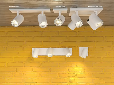 Modern Downlights and Spotlights Track Mounted on Yellow Brick Wall with Focused Lighting 3d model