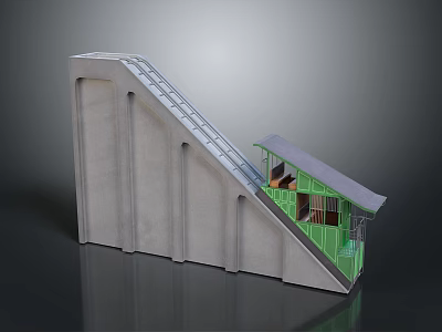 Train Railway Slope Structure With Gray Concrete And Green Cabin Design 3d model