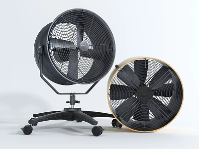 Air Conditioning Fans Portable Stand Design With Black Blades And Golden Trim 3d model