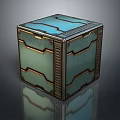 Decorative Cube Structure With Blue Surface Gold Accent Frames And Geometric Patterns 3d model