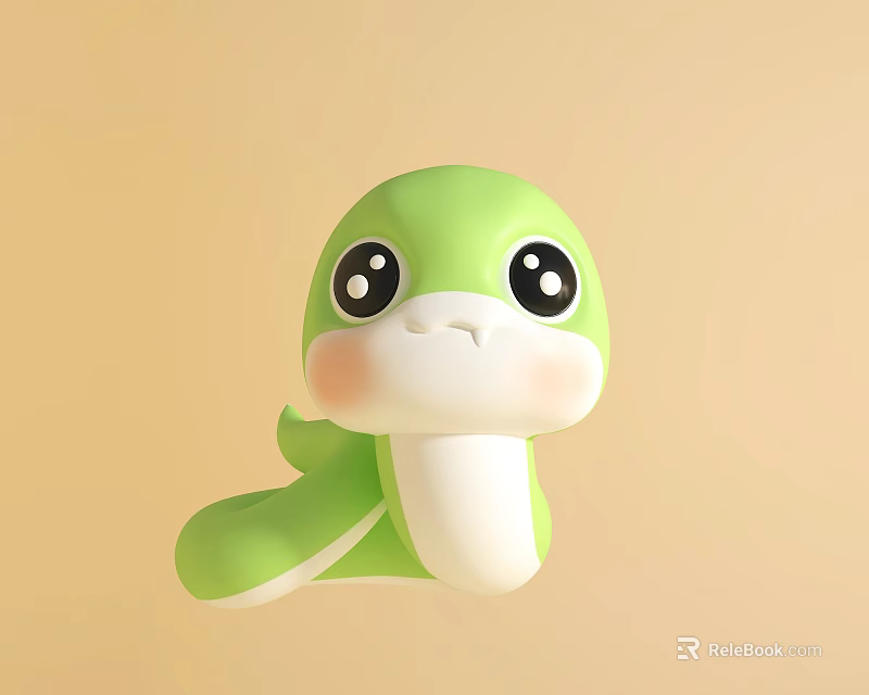 Cute Green Cartoon Snake Toy With Big Eyes Pink Cheeks And Soft Body 3d model 