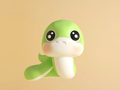 Cute Green Cartoon Snake Toy With Big Eyes Pink Cheeks And Soft Body 3d model