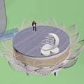Lotus Shaped Observation Deck With Blue Circular Platform White Mesh Structure Green Trees And Stairs
