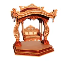 Elegant Intricate Wooden Carved Shrine With Decorative Sofa And Ornate Base