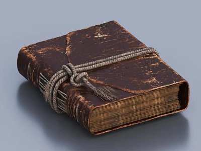Vintage Old Book With Worn Brown Cover Tied With Twisted Rope And Decorative Tassel Detail 3d model