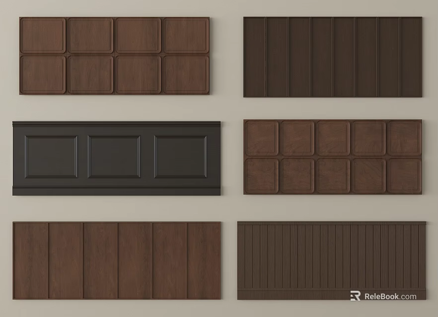 Wooden Wainscoting Panel Designs In Different Brown Styles For Home Interior 3d model 