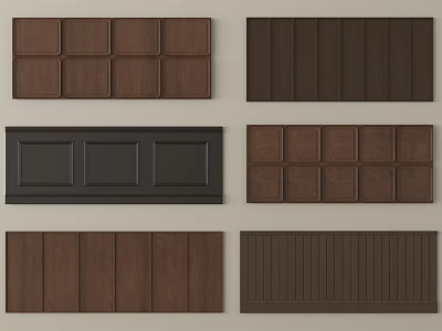 Wooden Wainscoting Panel Designs In Different Brown Styles For Home Interior 3d model