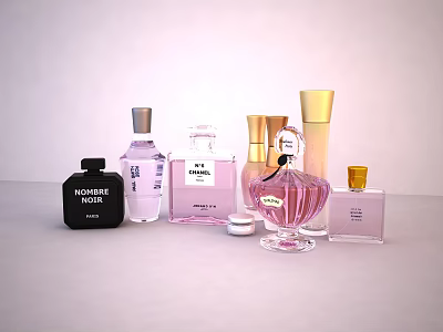 Luxury Perfume Cosmetics Collection with Various Shaped Bottles in Pink Black Clear and Gold 3d model