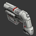 Sci Fi Futuristic Weapon Design with White Body Red Accents Mechanical Structure Metallic Texture