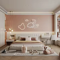 Cute Kids Room Interior With Pink Walls Cloud Moon Star Decals Bed And Desk