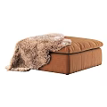 Brown Velvet Stool with Fuzzy Blanket on Top and Soft Cushioned Surface