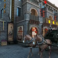 Ancient Architectural Style Commercial Street With Horse Drawn Carriage Red Lanterns And Store Signs