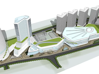Modern Office Building Complex With High Rise Structures And Green Public Spaces 3d model