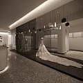 Bridal Shop Interior With Displayed Elegant Wedding Dresses And Modern Decorative Lighting