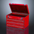 Red Metal Toolbox With Open Lid And Multiple Drawers For Hardware Storage 3d model