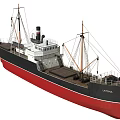 Vintage Warship With Black Red Hull And Multiple Masts