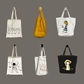 Colorful Tote Bags Hanging On Wall With Cartoon Bear Star And Girl Patterns