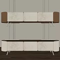 Modern Two Tone TV Stand With Beige Brown Panels Storage Compartments And Metal Legs