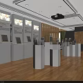Chinese Style Public Office Space Interior Design With Open Layout Wooden Decor And Circular Ornaments