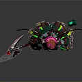 Fantasy Woman With Pink Hair Red Horns Red Wings In Green White Outfit Holding Weapon