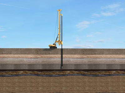 Yellow Industrial Pile Driver Working At Outdoor Construction Site For Foundation Treatment Process 3d model