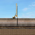 Yellow Industrial Pile Driver Working At Outdoor Construction Site For Foundation Treatment Process