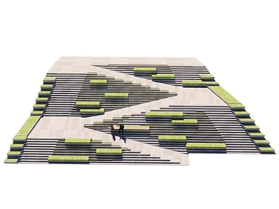 Modern Outdoor Staircase With Green Decorative Steps And Two People Walking 3d model