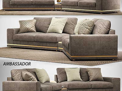 Elegant Gray Two Seater Sofa With Decorative Pillows And Gold Accents 3d model