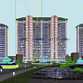 Modern High Rise Residential Building With Landscaped Greenery And Pathway Surroundings
