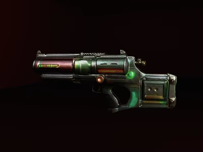Futuristic Sci Fi Gun With Green Red Glowing Elements And Metallic Design 3d model